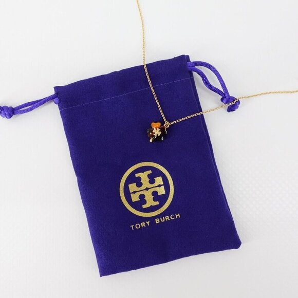 Tory Burch Resin Clover Necklace Tortoise Brown OS - Picture 3 of 12
